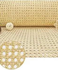 18 Widthx1Feet Open Natural Rattan Webbing Cane Webbing Roll Sheet Supplies Kit,Rattan Cane Caning Material Roll Sheet, Ratan Cane Mesh Fabric,Cane Woven