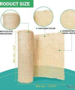 Nimile Cane Webbing Roll 17.5''W x 4Ft, Natural Rattan Webbing for DIY Home Decor Caning Projects, Woven Open Mesh Cane for Furniture, Chair, Cabinet 4
