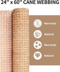 24 Width Natural Cane Webbing 5Feet, Rattan Webbing Roll for Caning Projects, Woven Open Mesh Cane for Furniture, Chair, Cabinet, Ceiling, Bed 2