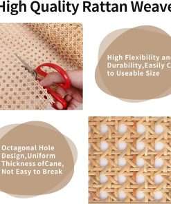 24 Width Natural Cane Webbing 5Feet, Rattan Webbing Roll for Caning Projects, Woven Open Mesh Cane for Furniture, Chair, Cabinet, Ceiling, Bed 3