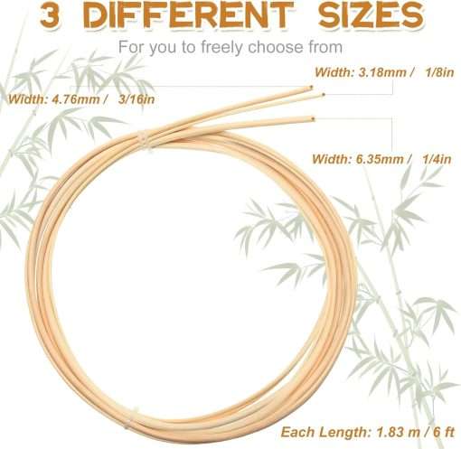 3 Pcs 6 ft Chair Caning Supplies 1-8 3-16 1-4 Round Reed Spline Rattan Repair Kit Supplies Basket Weaving Cane for DIY Chair Cane Webbing - 2