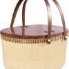 Nantucket Basket Crafts Cane-on-Cane Weave Picnic Basket Shopping Basket Basket Storage Basket Two Swing Handles (Black Walnut Activity Double Open) - 1