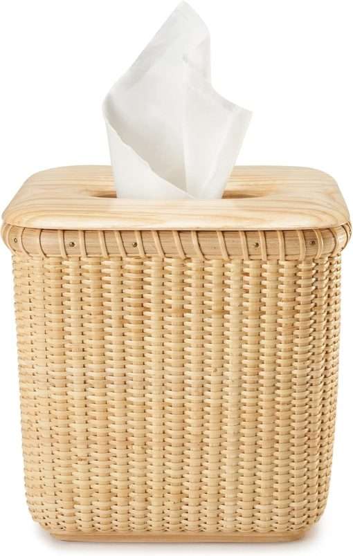 Teng Jin Nantucket Desk Baskets Cane-on-cane weave Tissue Holders for Bathrooms Oblong Tissue - 2