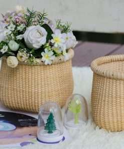 Teng Jin Nantucket Handicraft Basket Desktop storage and organization Cane-on-cane weave Square bottom round mouth storage Nautical Folk Art of the 19th Century - 5