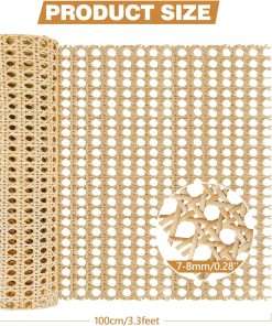 18 Width x 3.3 Feet Cane Rattan Webbing Roll for Caning Projects, Cane Webbing Sheet, Natural Pre-Woven Open Mesh Cane for Furniture Chair Cabinet Ceiling Bed Door - 2
