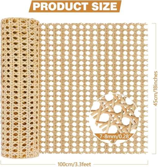 18 Width x 3.3 Feet Cane Rattan Webbing Roll for Caning Projects, Cane Webbing Sheet, Natural Pre-Woven Open Mesh Cane for Furniture Chair Cabinet Ceiling Bed Door - 2