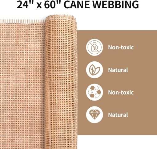 24 Width Natural Square Cane Webbing 5Feet, Rattan Webbing Roll for Caning Projects, Woven Open Mesh Cane for Furniture, Chair, Cabinet, Ceiling, Bed - 2