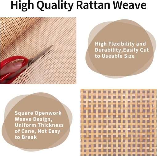 24 Width Natural Square Cane Webbing 5Feet, Rattan Webbing Roll for Caning Projects, Woven Open Mesh Cane for Furniture, Chair, Cabinet, Ceiling, Bed - 3