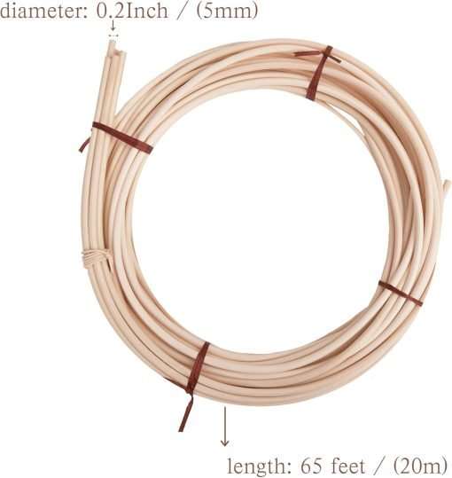JUEGD Round Reed Spline 0.2 Inch 65ft 0.55 lb,2 Pack Cane for Weaving Chairs, Baskets, and Making Wicker Furniture. - 3