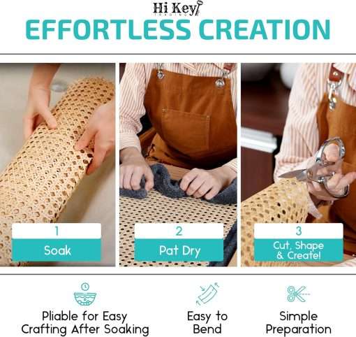 Rattan Cane Webbing Roll 24 Inch Width x 72 Inch Length, Open Weave Wicker Webbing for DIY Home Projects and Furniture, Natural Rattan Caning Material for Chairs and Cabinets - 3