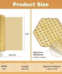 24 Width Natural Cane Webbing 5Feet, Rattan Webbing for Caning Project,Rattan roll,Square Rattan Cane Webbing roll for Furniture,Chair, Cabinet, Ceiling, Door, Sofa - 5