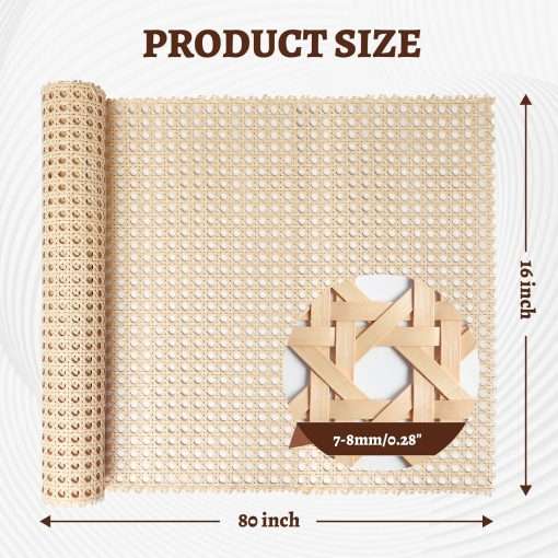 Eunice Cane Rattan Webbing Roll, 16 Wx80 L, Natural Rattan Material, Hexagonal Pattern, Weave Rattan Sheets for DIY Furniture Chairs, Cabinets，Beds Rattan - 2