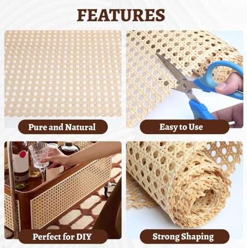 Eunice Cane Rattan Webbing Roll, 16 Wx80 L, Natural Rattan Material, Hexagonal Pattern, Weave Rattan Sheets for DIY Furniture Chairs, Cabinets，Beds Rattan - 3