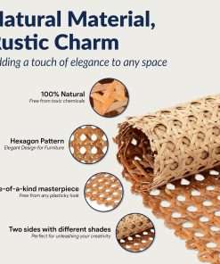 Premium 24 Cane Webbing Roll - 100% Natural Rattan Material (Not Plastic) - 5ft Length Hexagon Rattan Fabric, Open Weave Rattan Sheets for DIY, Chair Cane Supplies, Caning Material for Furniture - 2