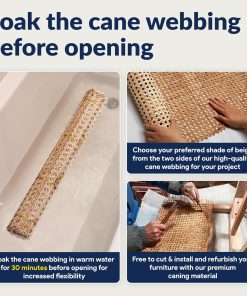 Premium 24 Cane Webbing Roll - 100% Natural Rattan Material (Not Plastic) - 5ft Length Hexagon Rattan Fabric, Open Weave Rattan Sheets for DIY, Chair Cane Supplies, Caning Material for Furniture - 5