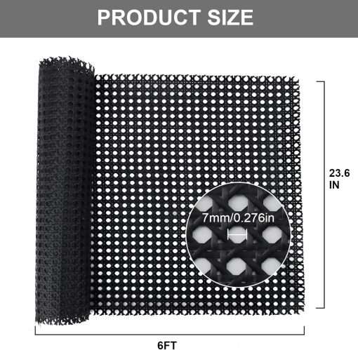 23.6 x 72 Plastic Cane Webbing, 6 Feet Cane Webbing Roll for Caning Project, Black Cane Webbing, Rattan Webbing, Caning Material for Chairs, Cabinet, Dresser, Furniture - 6