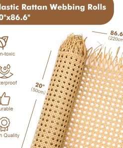 Plastic Cane Webbing Roll 20x86.6, Handwoven PP Synthetic Rattan Rolls, Faux Cane Open Weave Mesh for DIY Furniture Decoration - Beds, Chairs, Cabinets, Ceilings - 2