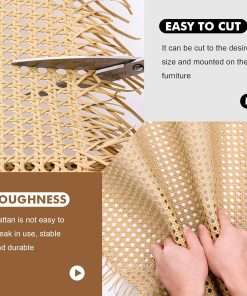 Plastic Cane Webbing Roll 20x86.6, Handwoven PP Synthetic Rattan Rolls, Faux Cane Open Weave Mesh for DIY Furniture Decoration - Beds, Chairs, Cabinets, Ceilings - 3