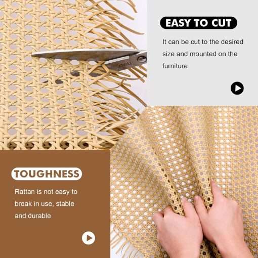 Plastic Cane Webbing Roll 20x86.6, Handwoven PP Synthetic Rattan Rolls, Faux Cane Open Weave Mesh for DIY Furniture Decoration - Beds, Chairs, Cabinets, Ceilings - 3