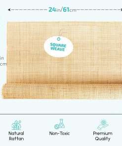 Square Rattan Cane Webbing Roll 24 Wide Wicker Sheets for for DIY Furniture Chair Caning Cabinets and Repairs Caning Material Kit for Seat Backs and Decorative Projects - 2