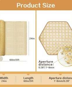24 Width Natural Cane Webbing 5 Feet, Rattan Webbing for Caning Project, Rattan Webbing roll for for Furniture Chair Cabinet Ceiling Door Sofa Beds - 5