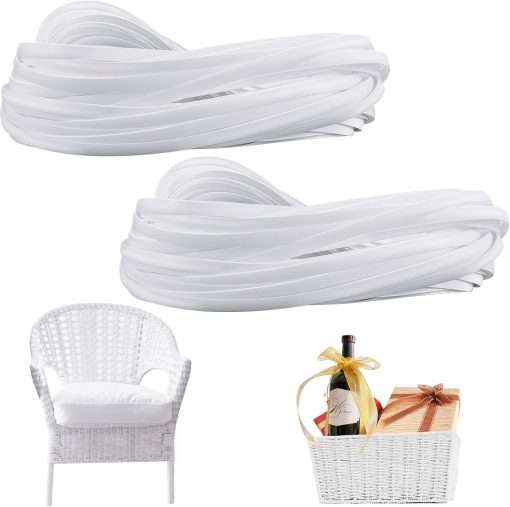 Kigley 2 Bundles 120 ft Wicker Repair Kit Flat Synthetic Rattan Weaving Material White Plastic Wicker Repair Supplies Replacement Basket Weaving Kit for Patio Chair Sofa Furniture DIY - 1