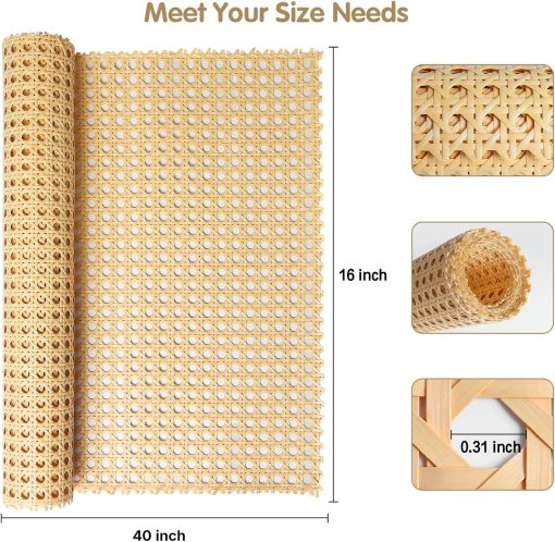 Storystore Rattan Webbing Roll, 16 x 40 Inch Woven Open Rattan Mesh PE Cane Webbing for DIY Home Decor Projects, Synthetic Rattan for Furniture, Chair, Cabinet, Ceiling, Bed, Door - 2