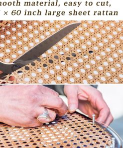 Upgraded Plastic Rattan Webbing, 16x60 inches DIY Handwoven Synthetic Poly Rattan, Wicker Cane Rattan Webbing for Home Decor Projects Furniture Caning Chairs Cabinets Beds, Brown - 2