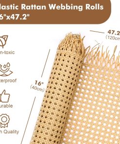 Vehipa Plastic Cane Webbing Roll 16x47.2, Handwoven PP Synthetic Rattan Rolls, Faux Cane Open Weave Mesh for DIY Furniture Decoration - Beds, Chairs, Cabinets, Ceilings - 2