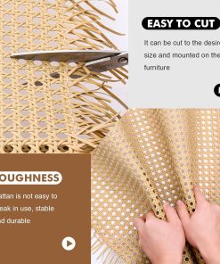 Vehipa Plastic Cane Webbing Roll 16x47.2, Handwoven PP Synthetic Rattan Rolls, Faux Cane Open Weave Mesh for DIY Furniture Decoration - Beds, Chairs, Cabinets, Ceilings - 3
