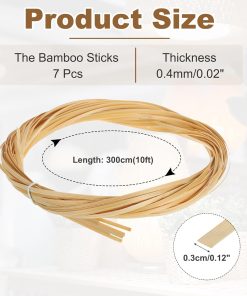 MECCANIXITY 7 Rolls Bamboo Strips for Weaving, 0.12 x 10ft Basket Weaving Supplies Wicker Repair Kit 0.4mm Thick Thin Bamboo Strips for Basket Making DIY Crafts Furniture Chandelier - 2