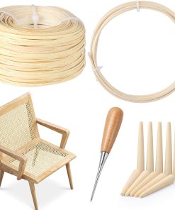 Sieral Rattan Repair Kit Includes 1 PC 1-10inch x 270ft Flat Cane Webbing Roll, 4-25 Inch x 7.8ft Spline, Caning Chisel and 12 Pcs Wooden Pegs for Chair, Cabinet & Wicker Furniture - 1