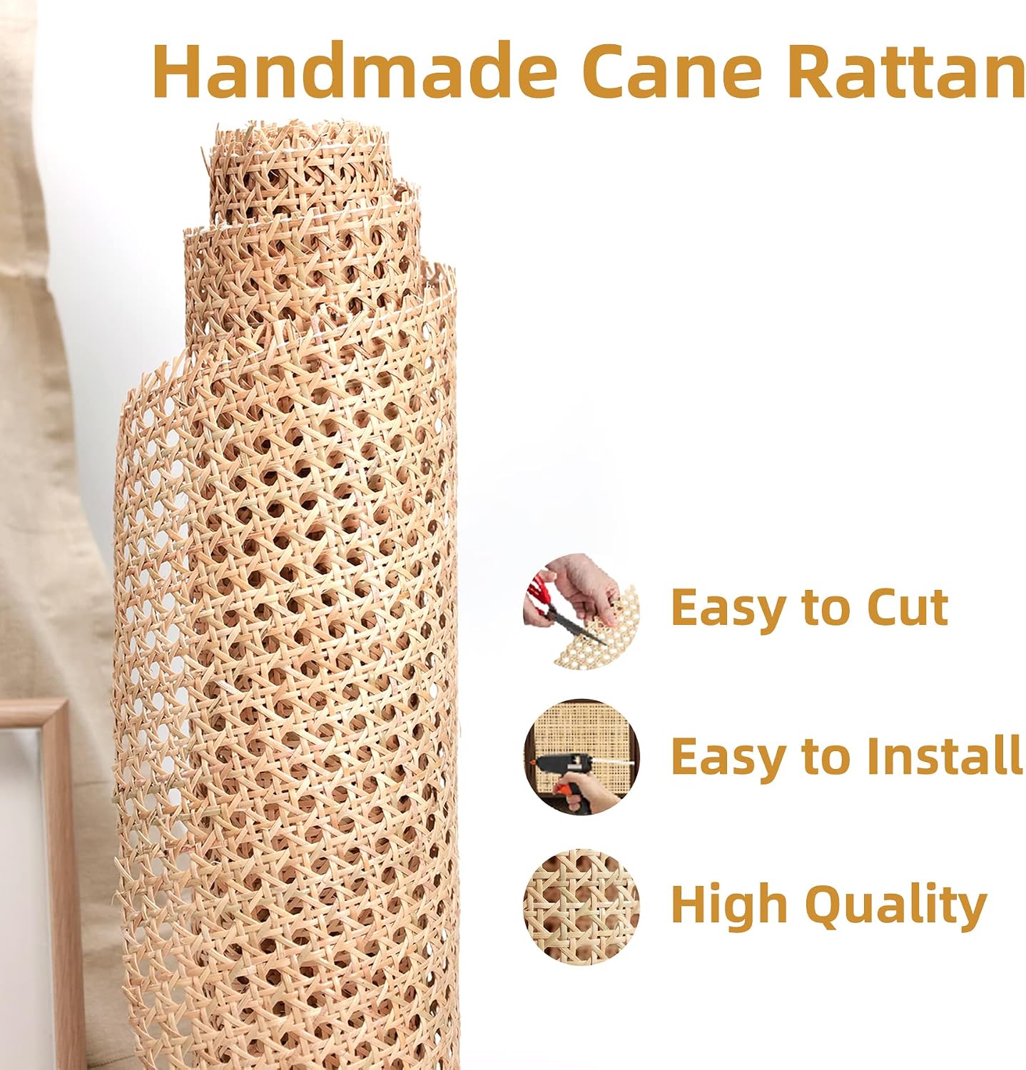 18" Width Cane Webbing Rattan Webbing 3.3Ft Natural Rattan Caning Material for Cabinet,Chair,Dresser, Furnitur,with 3/7.5" Groove Chair Caning - Image 6