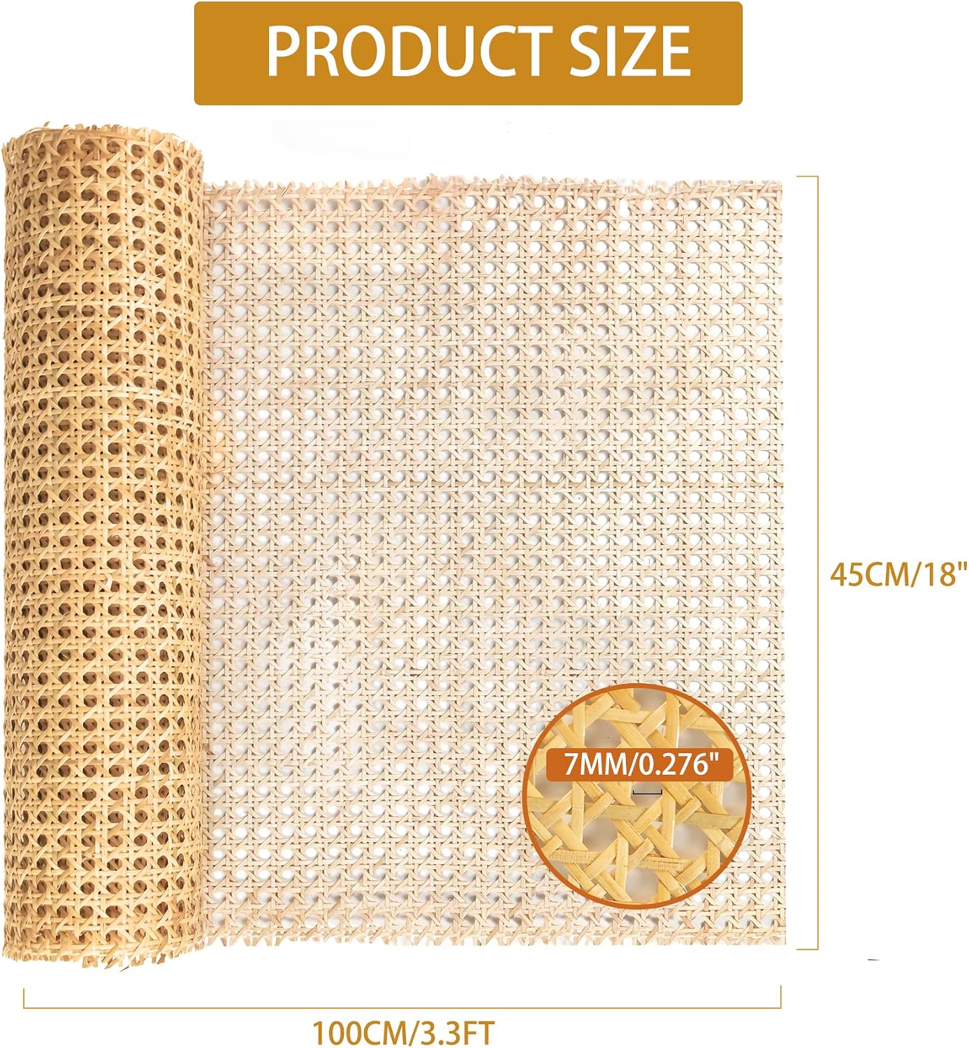 18" Width Cane Webbing Rattan Webbing 3.3Ft Natural Rattan Caning Material for Cabinet,Chair,Dresser, Furnitur,with 3/7.5" Groove Chair Caning - Image 4
