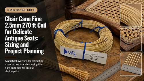 Chair Cane Fine 2.5mm 270 ft Coil sizing guide for a delicate antique hand-caned chair seat