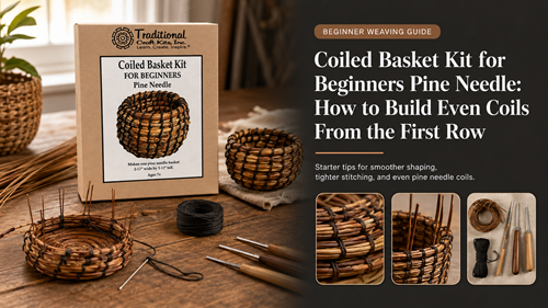 Coiled Basket Kit for Beginners Pine Needle first-row coil and stitching guide