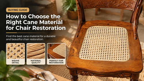 Cane material for chair restoration showing pressed webbing, strand cane, and repair supplies