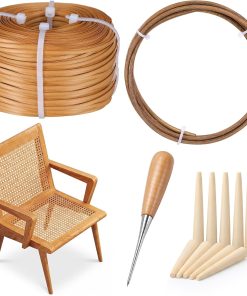 Sieral Rattan Repair Kit, 1 PC 1-10inch x 270ft Flat Cane Webbing Roll, 4-25 Inch x 7.8ft Spline, Caning Chisel and 12 Pcs Wooden Pegs for Chair, Cabinet & Wicker Furniture Restoration (Brown) - 1